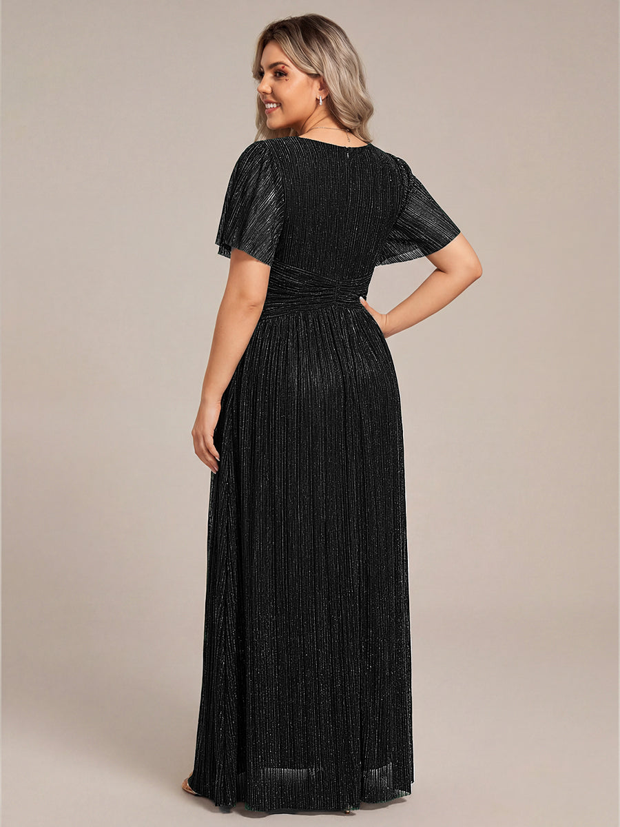 ever DAPHNE|V-Neck Glittery Short Sleeves Formal Evening Dress with Empire Waist