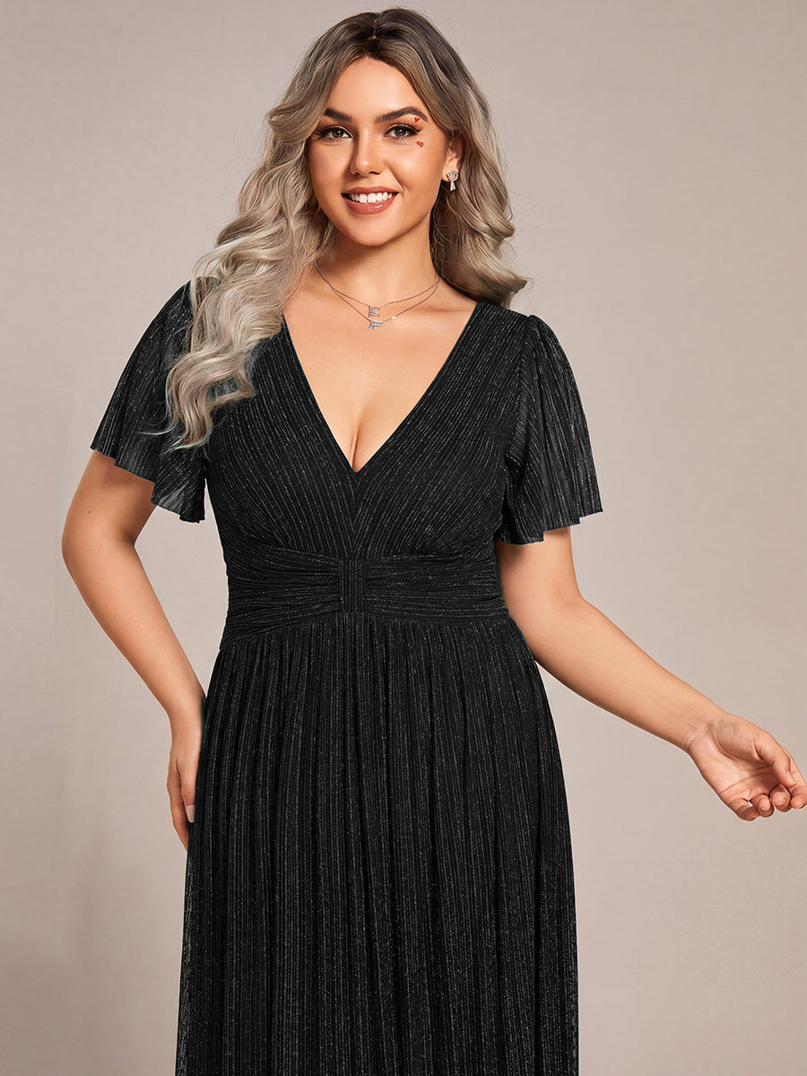 ever DAPHNE|V-Neck Glittery Short Sleeves Formal Evening Dress with Empire Waist