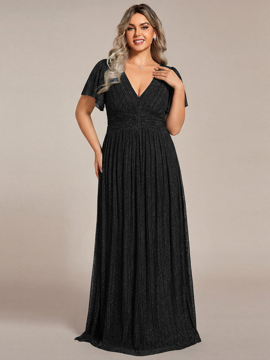 ever DAPHNE|V-Neck Glittery Short Sleeves Formal Evening Dress with Empire Waist