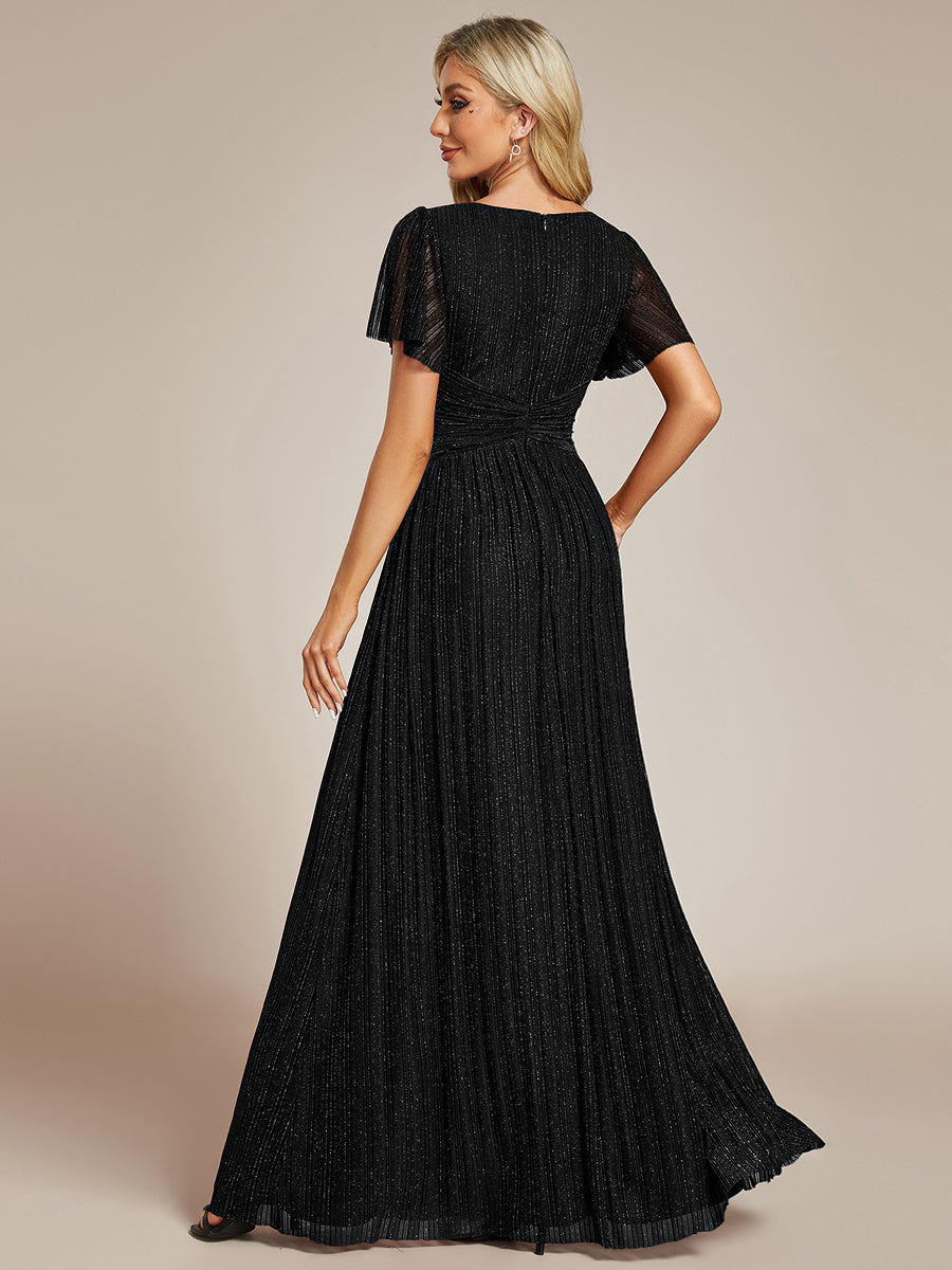 ever DAPHNE|V-Neck Glittery Short Sleeves Formal Evening Dress with Empire Waist