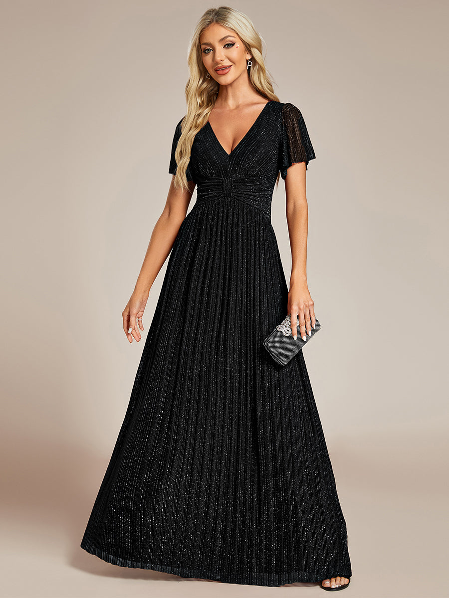 ever DAPHNE|V-Neck Glittery Short Sleeves Formal Evening Dress with Empire Waist