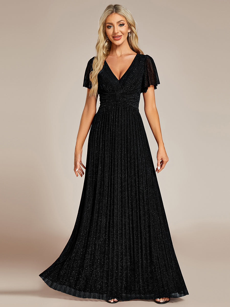 ever DAPHNE|V-Neck Glittery Short Sleeves Formal Evening Dress with Empire Waist