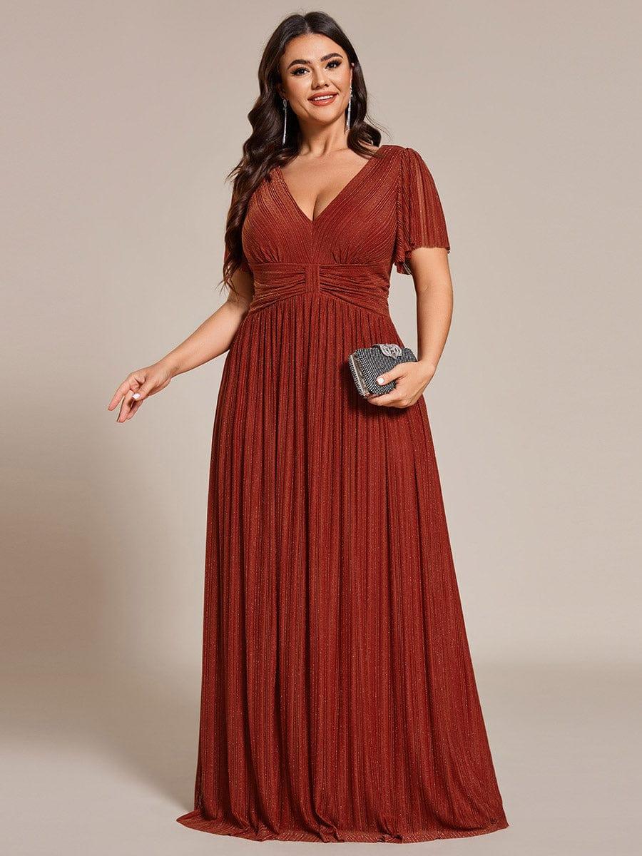 ever DAPHNE|V-Neck Glittery Short Sleeves Formal Evening Dress with Empire Waist
