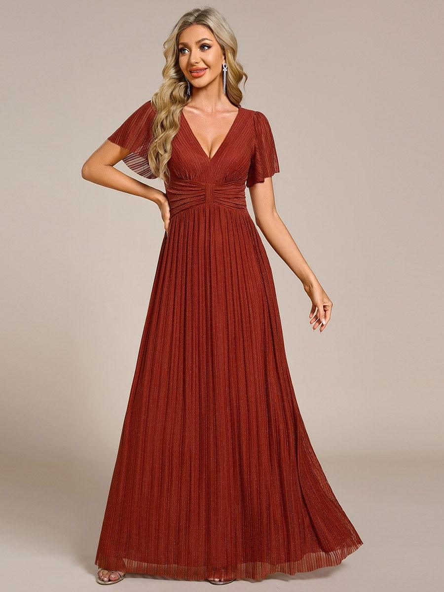 ever DAPHNE|V-Neck Glittery Short Sleeves Formal Evening Dress with Empire Waist