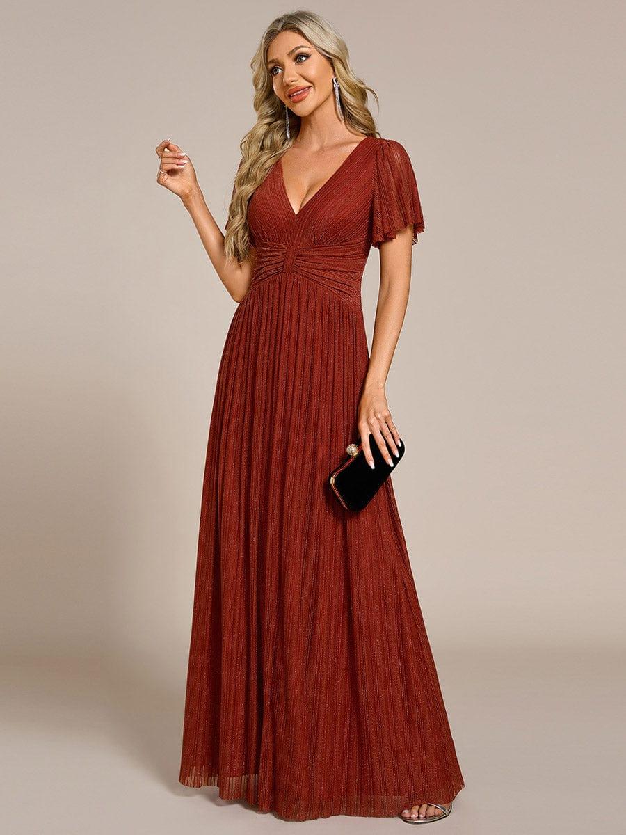 ever DAPHNE|V-Neck Glittery Short Sleeves Formal Evening Dress with Empire Waist
