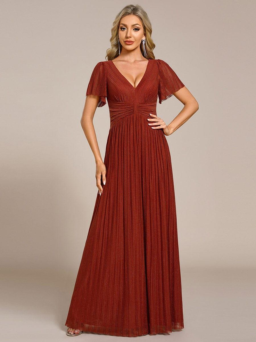 ever DAPHNE|V-Neck Glittery Short Sleeves Formal Evening Dress with Empire Waist