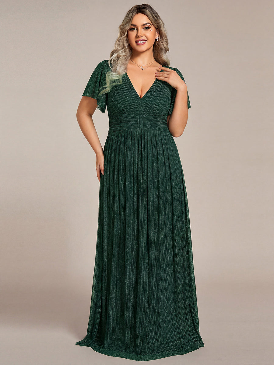 ever DAPHNE|V-Neck Glittery Short Sleeves Formal Evening Dress with Empire Waist