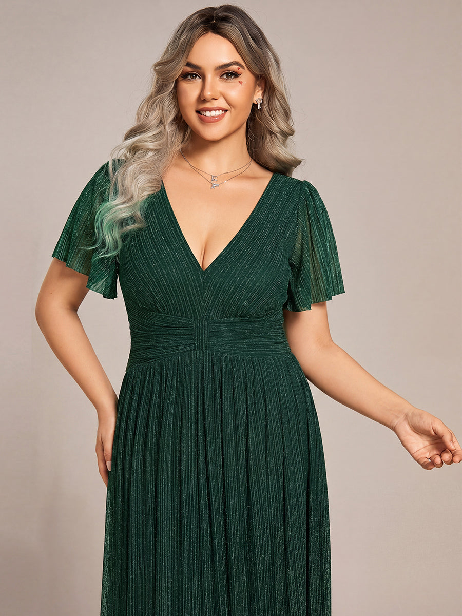 ever DAPHNE|V-Neck Glittery Short Sleeves Formal Evening Dress with Empire Waist