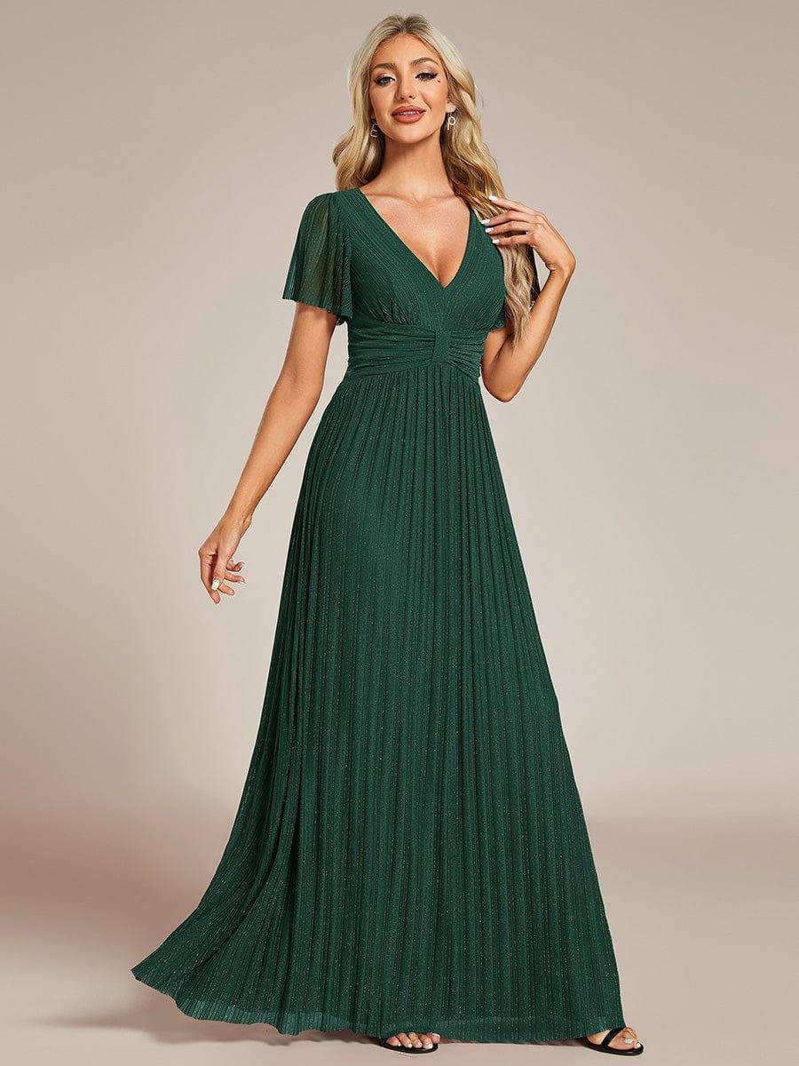 ever DAPHNE|V-Neck Glittery Short Sleeves Formal Evening Dress with Empire Waist