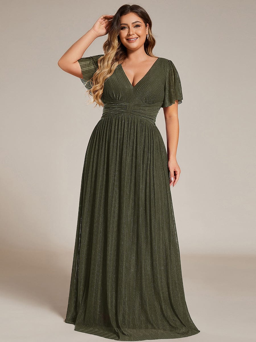 ever DAPHNE|V-Neck Glittery Short Sleeves Formal Evening Dress with Empire Waist