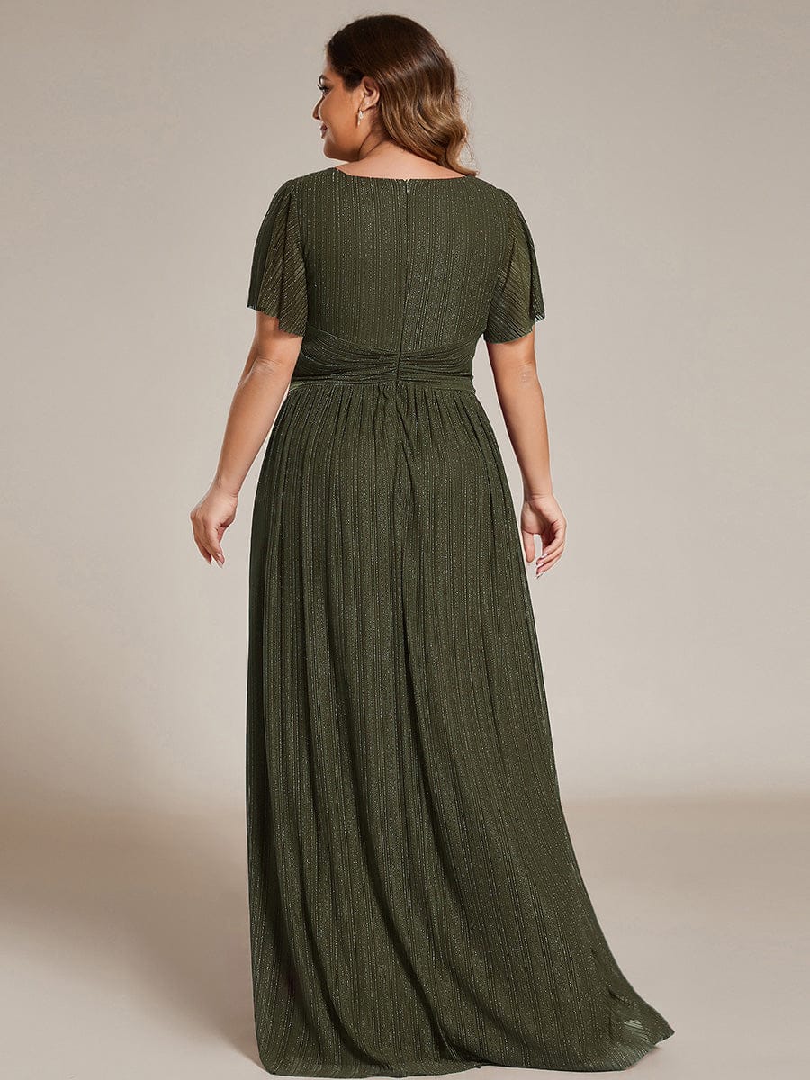 ever DAPHNE|V-Neck Glittery Short Sleeves Formal Evening Dress with Empire Waist