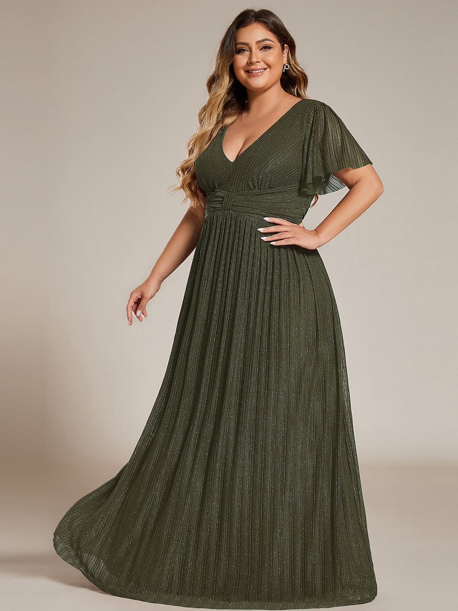 ever DAPHNE|V-Neck Glittery Short Sleeves Formal Evening Dress with Empire Waist