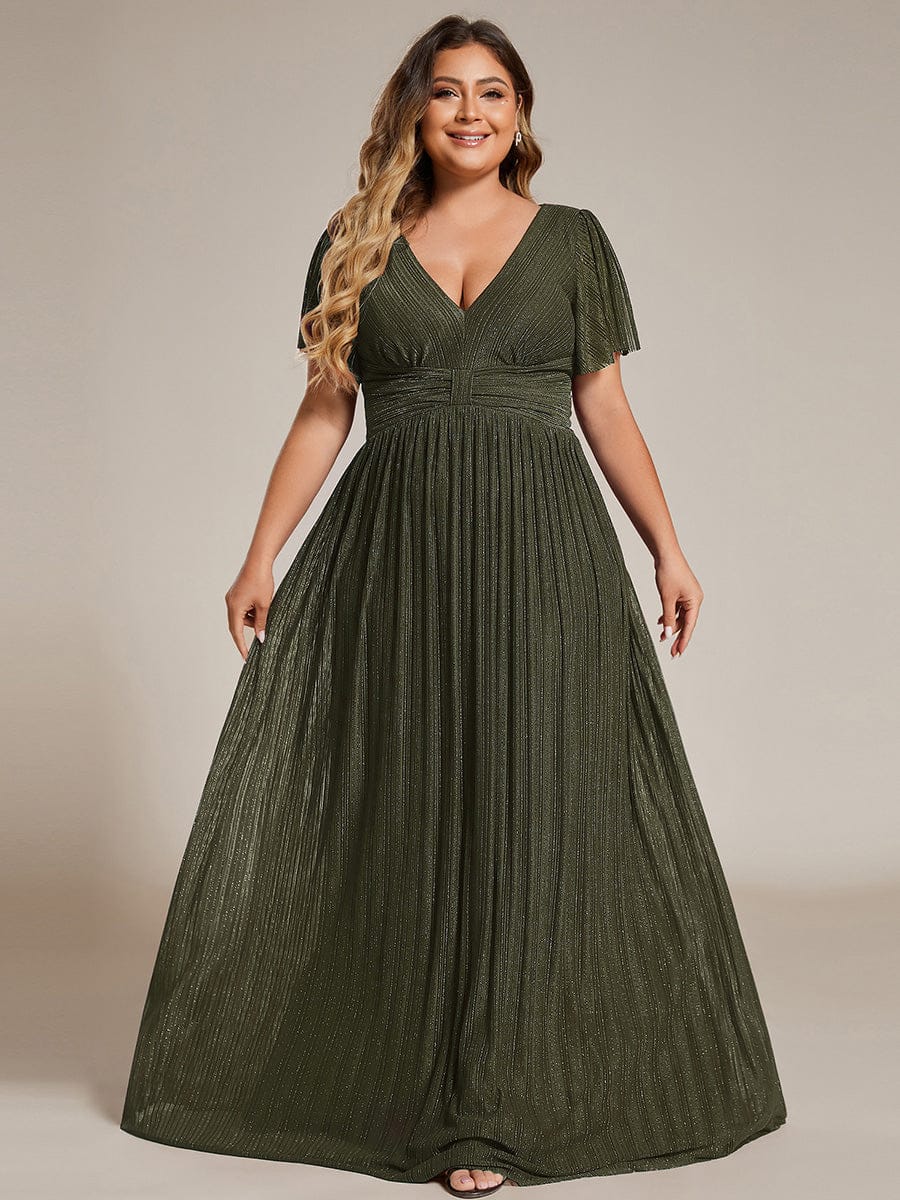 ever DAPHNE|V-Neck Glittery Short Sleeves Formal Evening Dress with Empire Waist