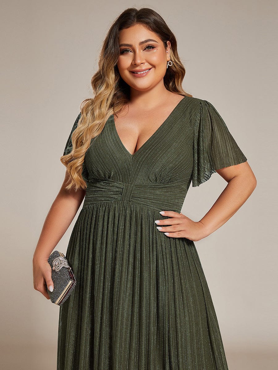 ever DAPHNE|V-Neck Glittery Short Sleeves Formal Evening Dress with Empire Waist