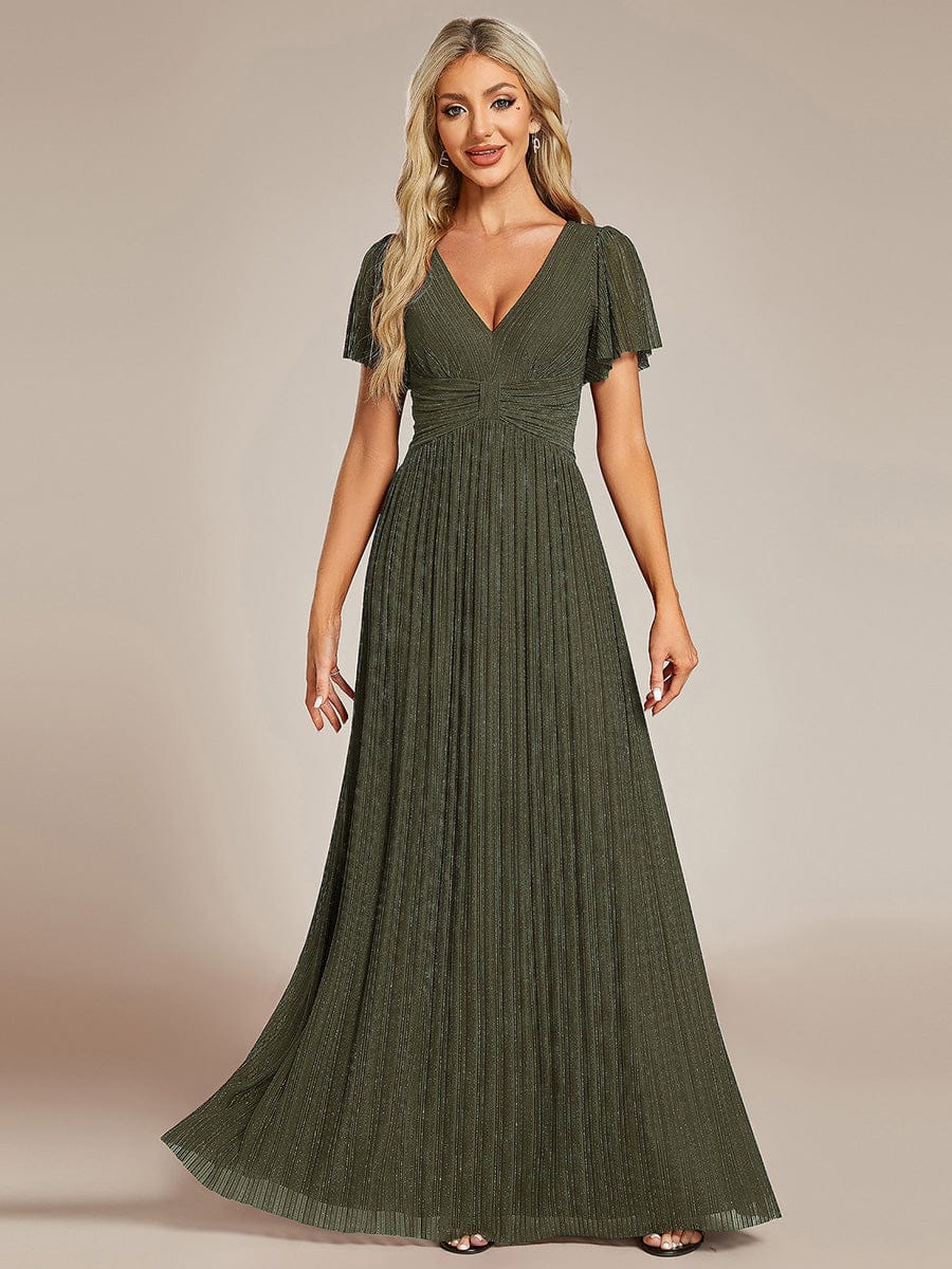 ever DAPHNE|V-Neck Glittery Short Sleeves Formal Evening Dress with Empire Waist