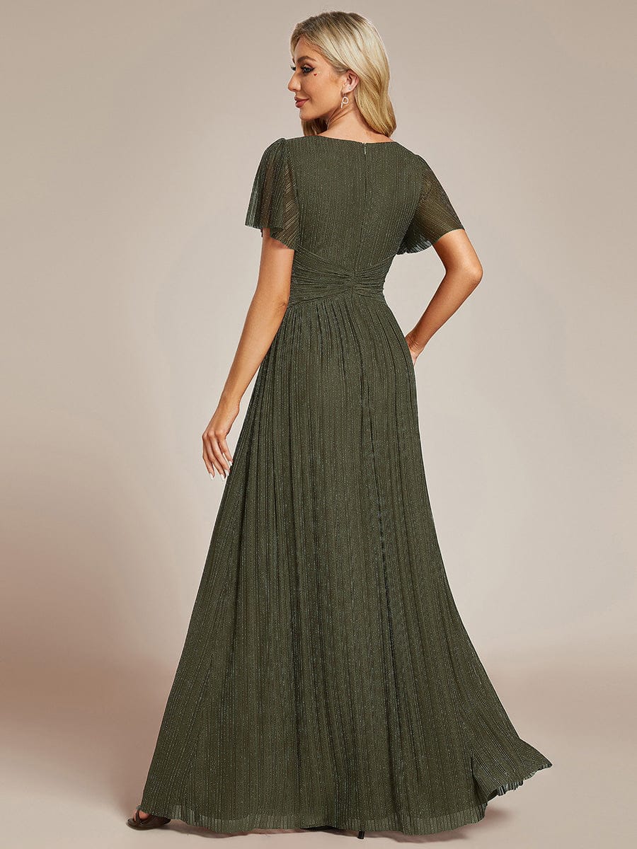 ever DAPHNE|V-Neck Glittery Short Sleeves Formal Evening Dress with Empire Waist