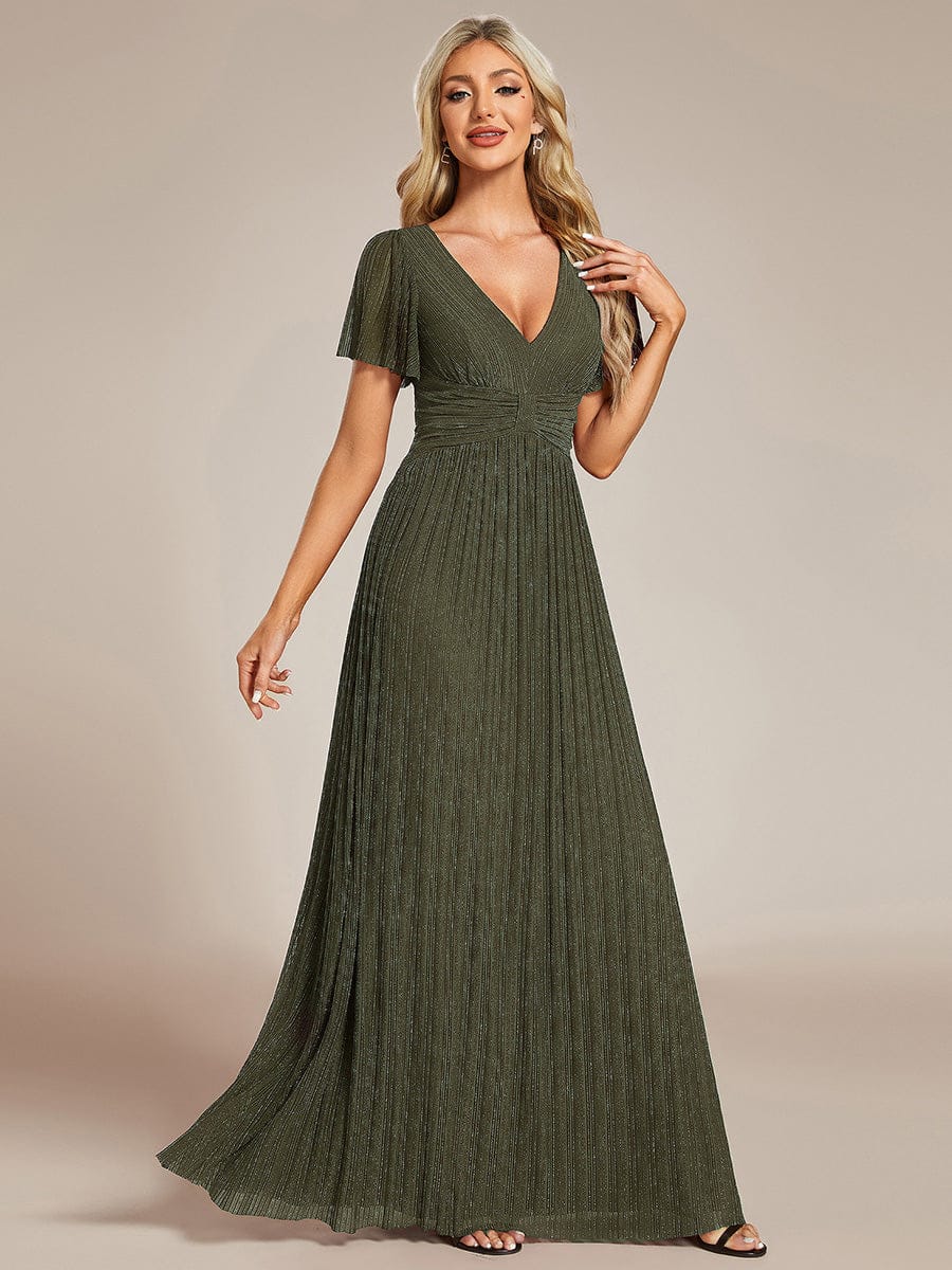 ever DAPHNE|V-Neck Glittery Short Sleeves Formal Evening Dress with Empire Waist