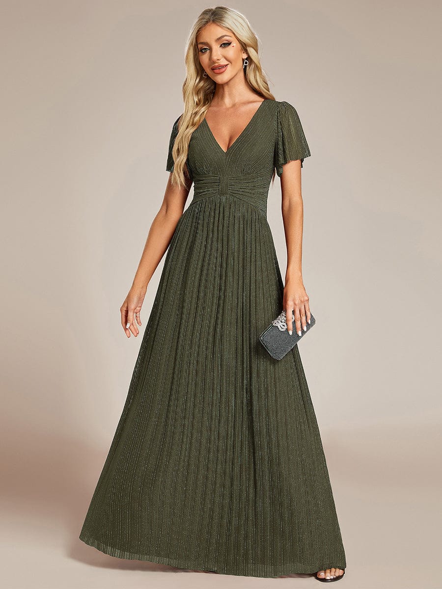 ever DAPHNE|V-Neck Glittery Short Sleeves Formal Evening Dress with Empire Waist