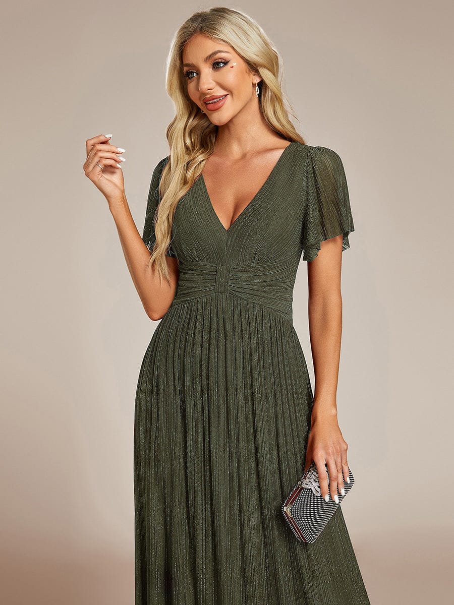 ever DAPHNE|V-Neck Glittery Short Sleeves Formal Evening Dress with Empire Waist