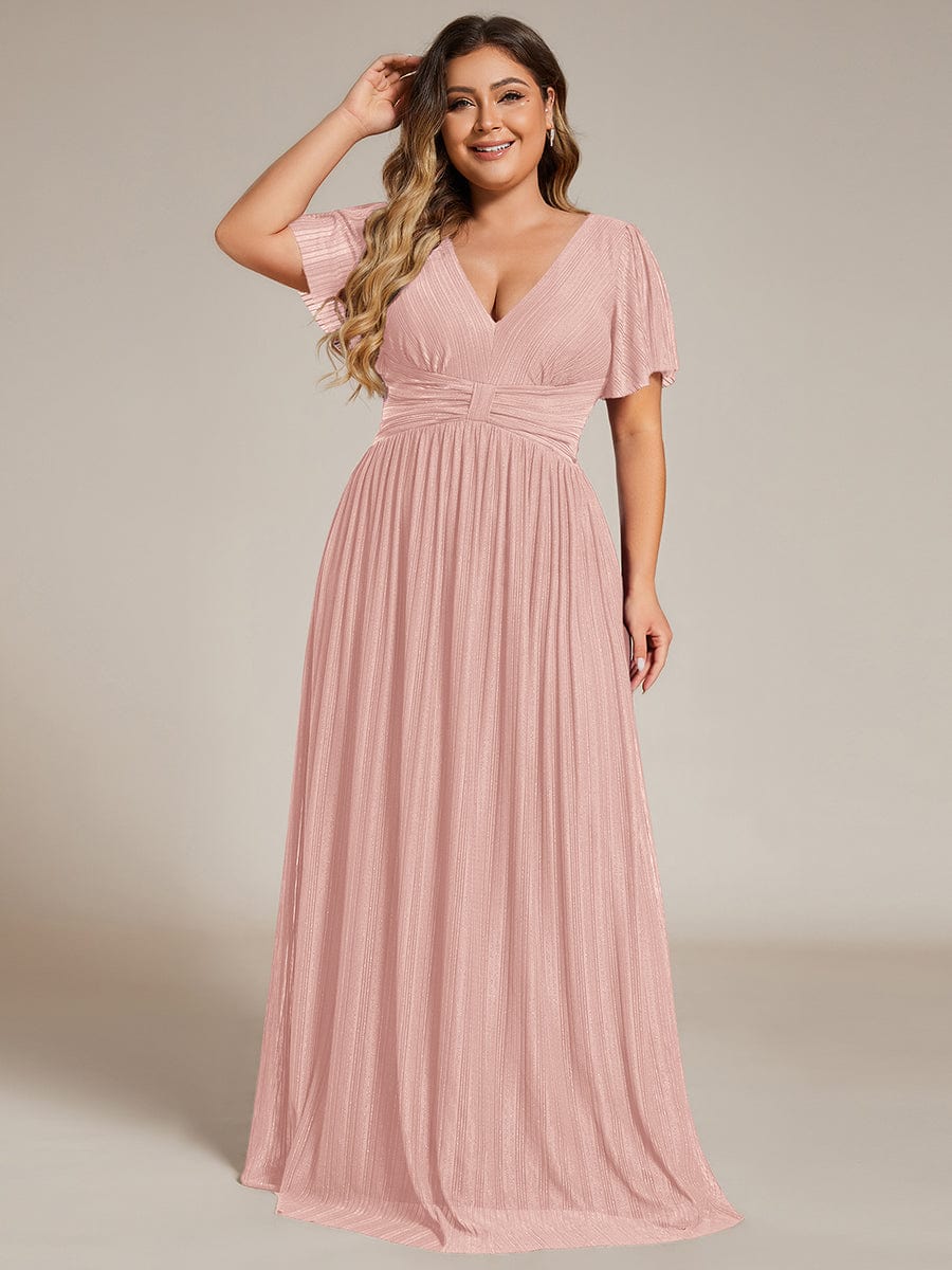 ever DAPHNE|V-Neck Glittery Short Sleeves Formal Evening Dress with Empire Waist