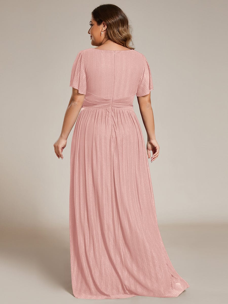 ever DAPHNE|V-Neck Glittery Short Sleeves Formal Evening Dress with Empire Waist