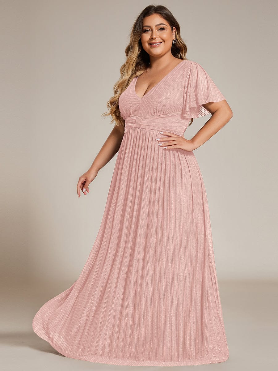 ever DAPHNE|V-Neck Glittery Short Sleeves Formal Evening Dress with Empire Waist