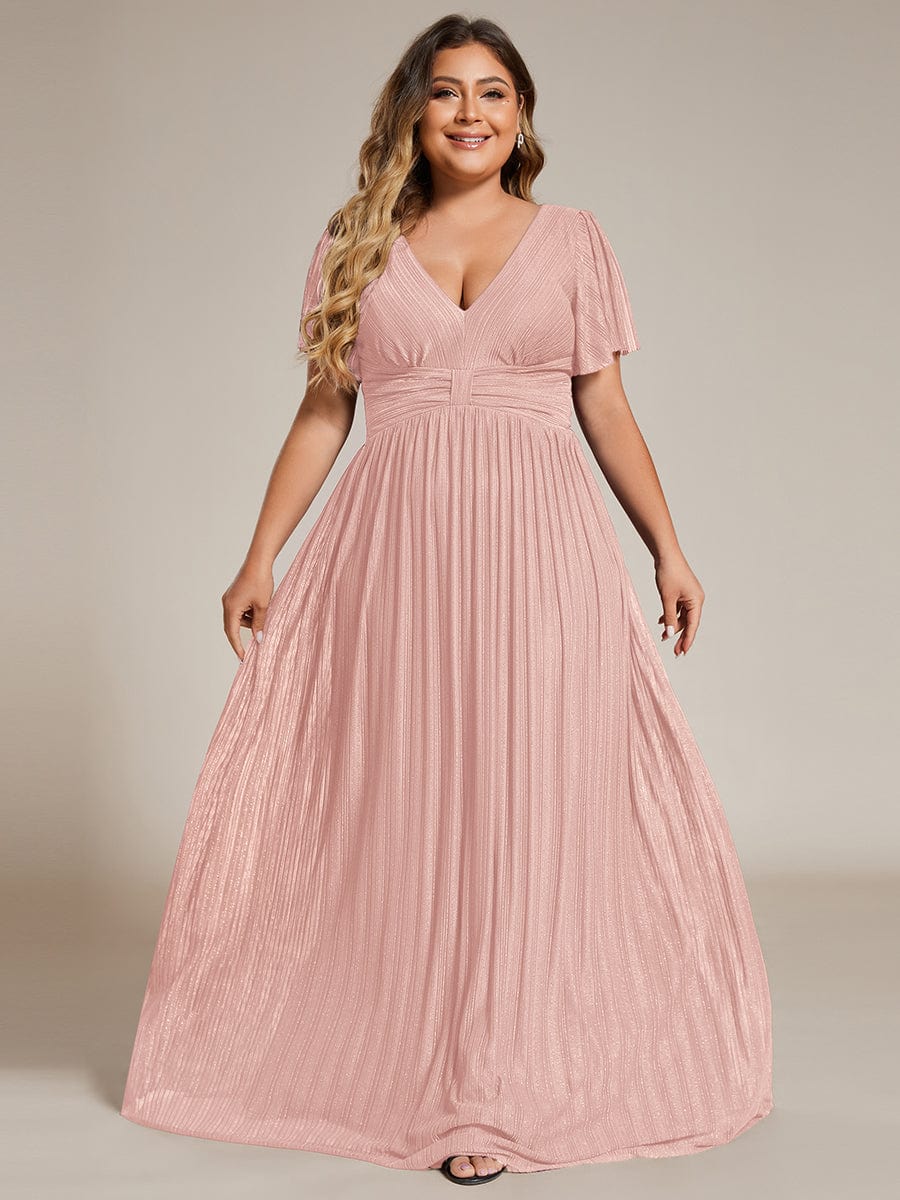 ever DAPHNE|V-Neck Glittery Short Sleeves Formal Evening Dress with Empire Waist