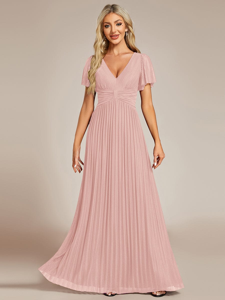 ever DAPHNE|V-Neck Glittery Short Sleeves Formal Evening Dress with Empire Waist