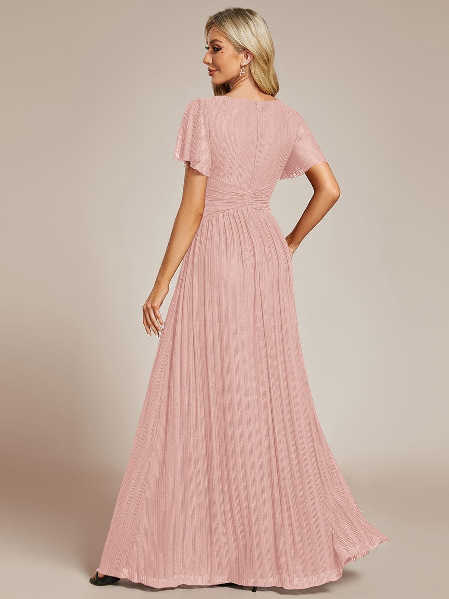 ever DAPHNE|V-Neck Glittery Short Sleeves Formal Evening Dress with Empire Waist