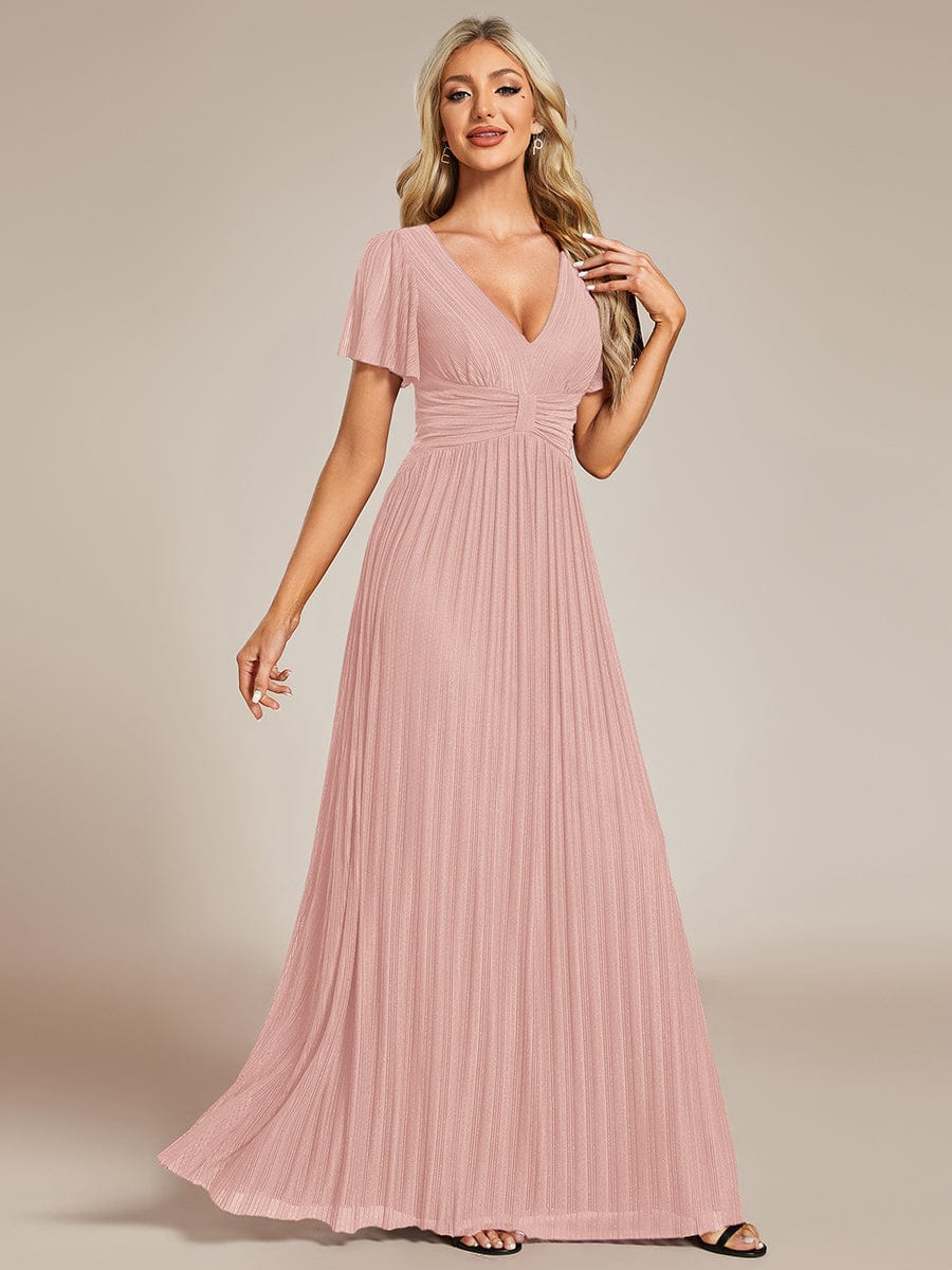 ever DAPHNE|V-Neck Glittery Short Sleeves Formal Evening Dress with Empire Waist