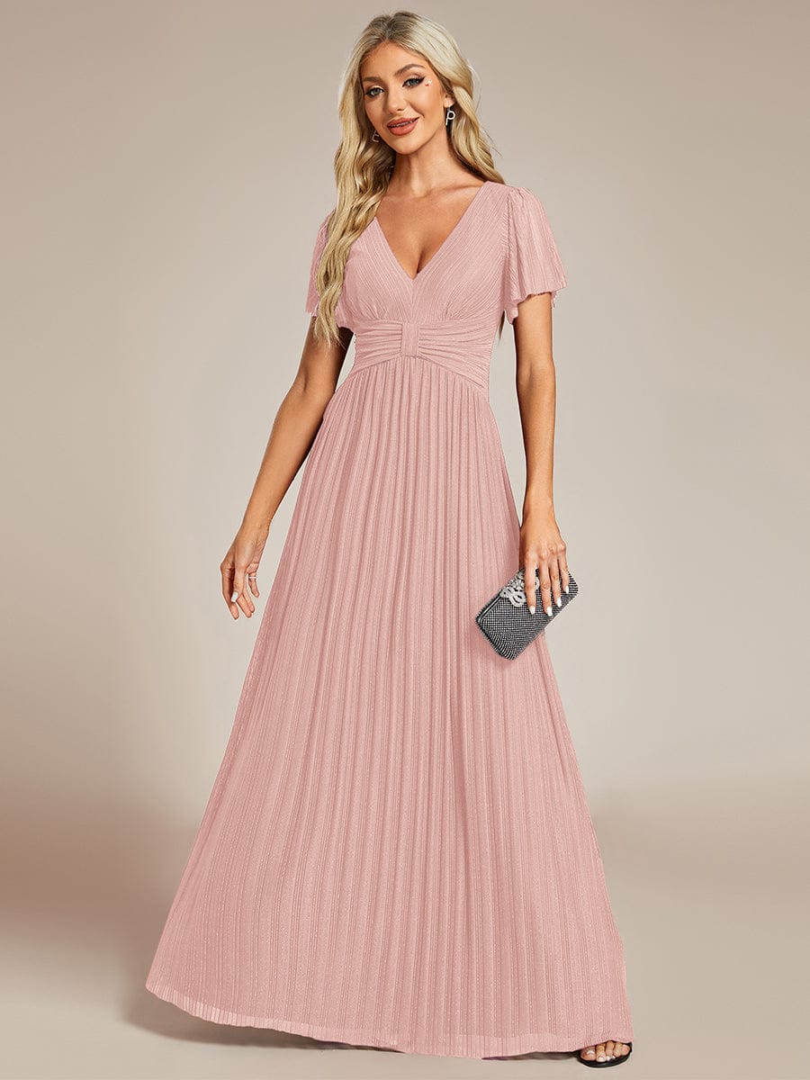 ever DAPHNE|V-Neck Glittery Short Sleeves Formal Evening Dress with Empire Waist