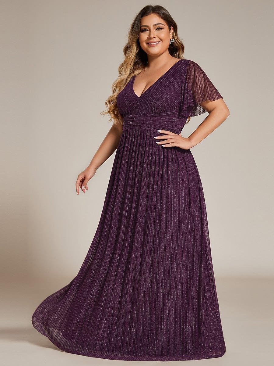 ever DAPHNE|V-Neck Glittery Short Sleeves Formal Evening Dress with Empire Waist