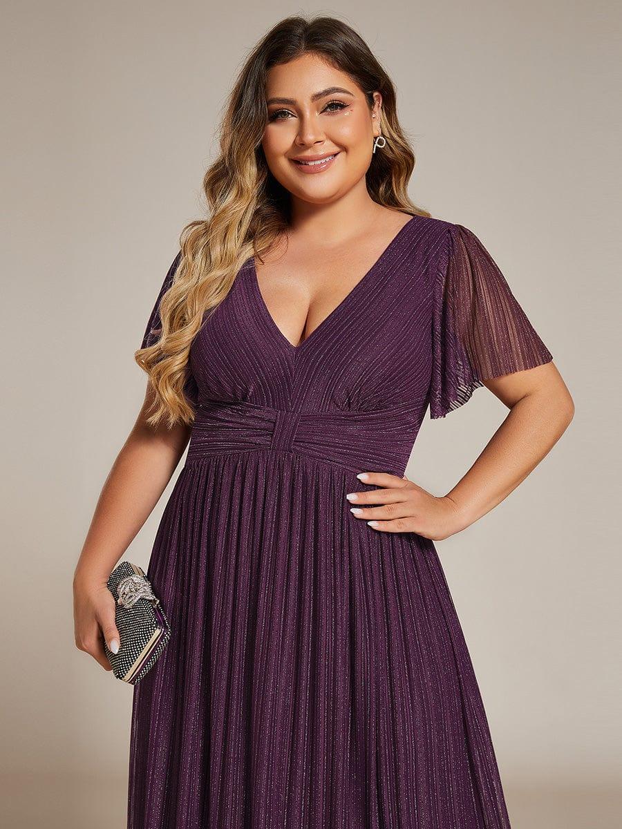 ever DAPHNE|V-Neck Glittery Short Sleeves Formal Evening Dress with Empire Waist