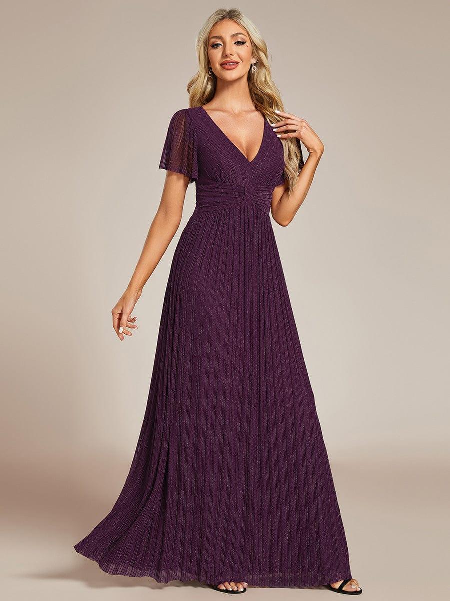 ever DAPHNE|V-Neck Glittery Short Sleeves Formal Evening Dress with Empire Waist