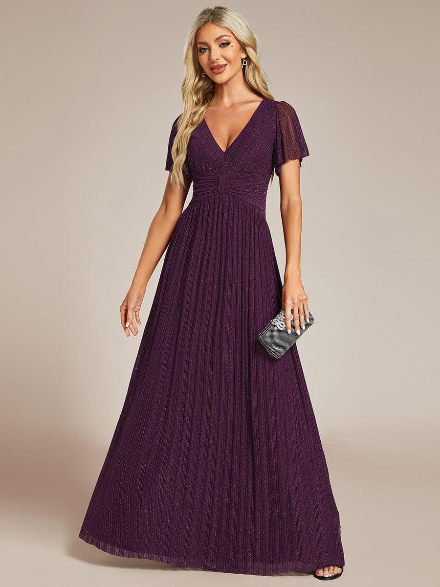 ever DAPHNE|V-Neck Glittery Short Sleeves Formal Evening Dress with Empire Waist
