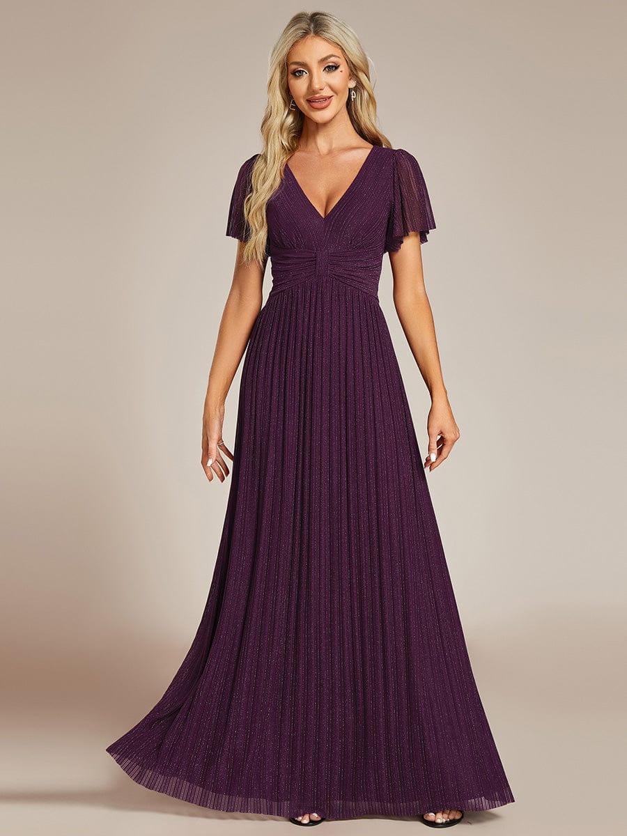 ever DAPHNE|V-Neck Glittery Short Sleeves Formal Evening Dress with Empire Waist