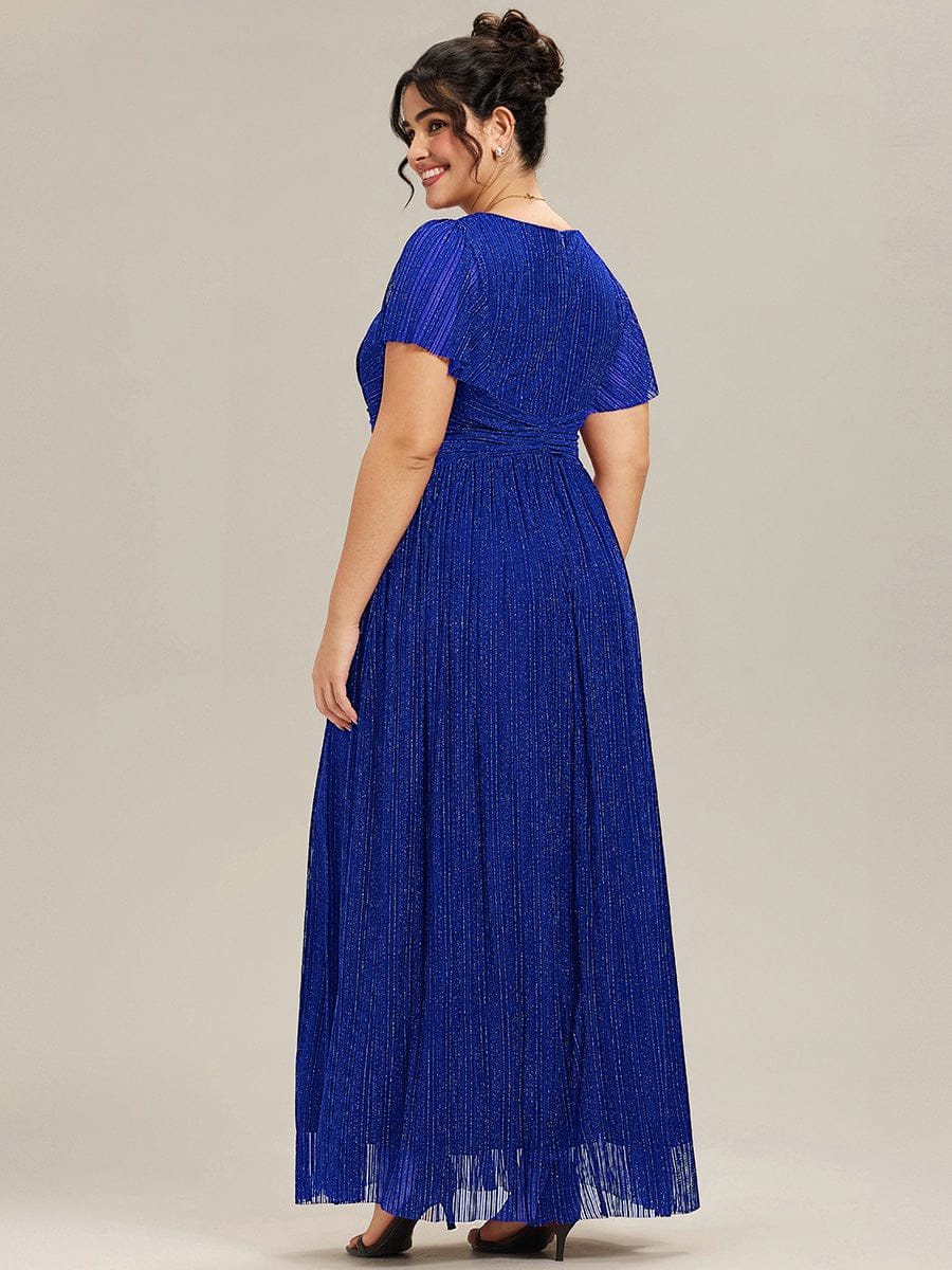 ever DAPHNE|V-Neck Glittery Short Sleeves Formal Evening Dress with Empire Waist