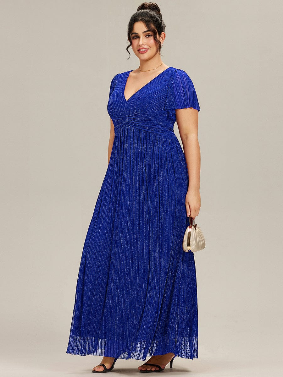 ever DAPHNE|V-Neck Glittery Short Sleeves Formal Evening Dress with Empire Waist