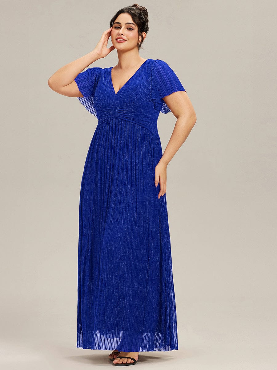 ever DAPHNE|V-Neck Glittery Short Sleeves Formal Evening Dress with Empire Waist