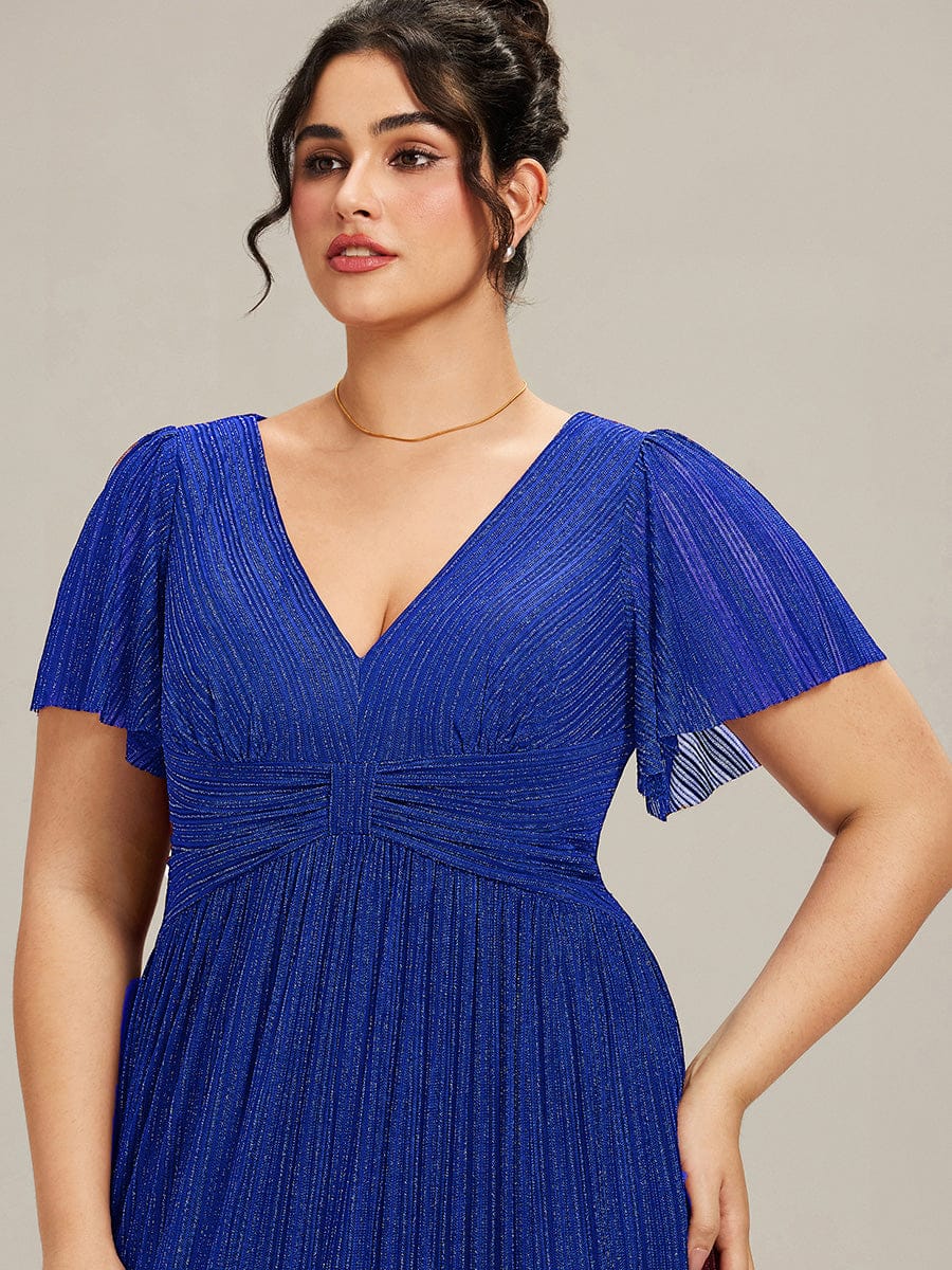 ever DAPHNE|V-Neck Glittery Short Sleeves Formal Evening Dress with Empire Waist