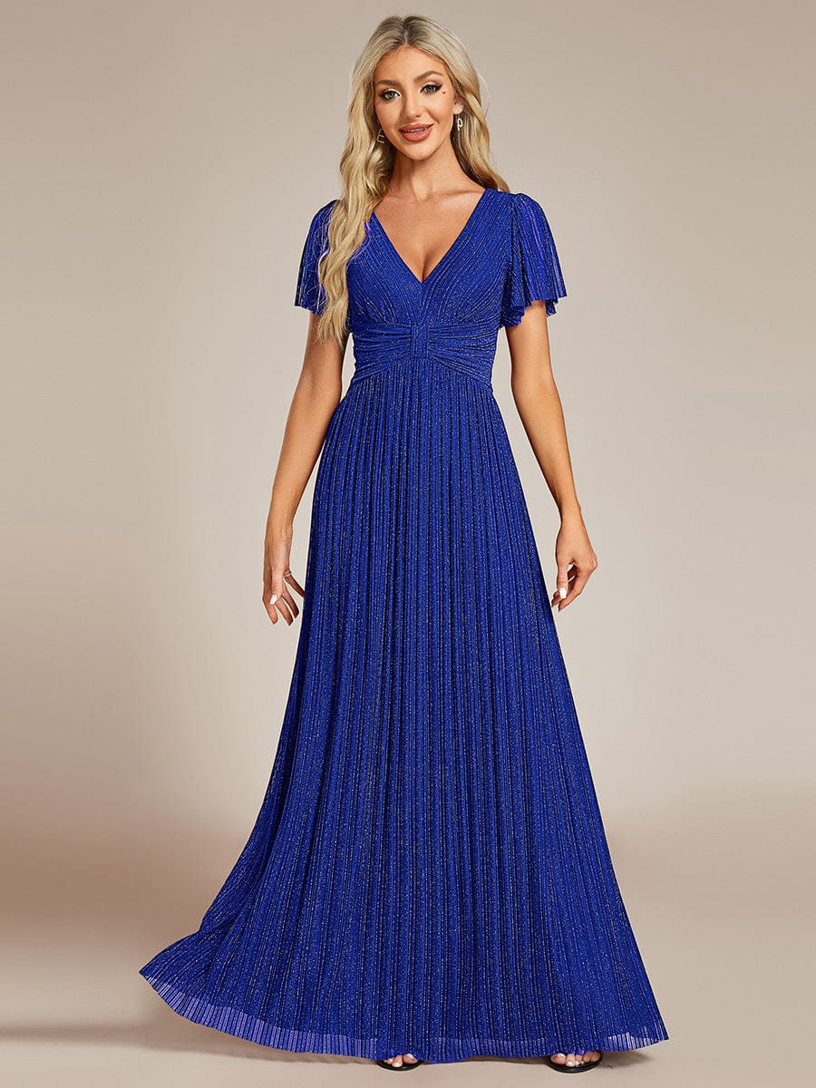 ever DAPHNE|V-Neck Glittery Short Sleeves Formal Evening Dress with Empire Waist