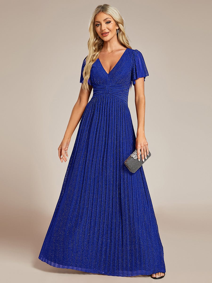 ever DAPHNE|V-Neck Glittery Short Sleeves Formal Evening Dress with Empire Waist