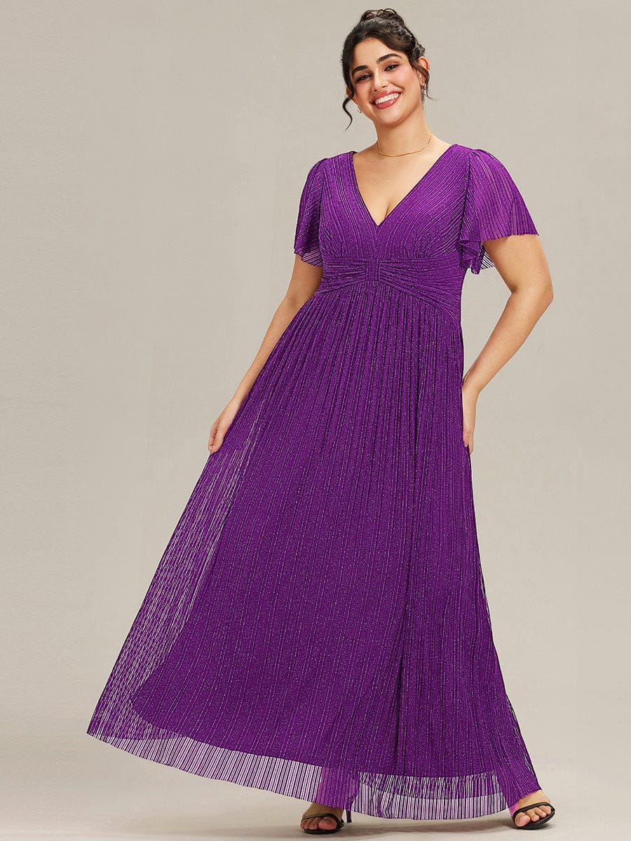 ever DAPHNE|V-Neck Glittery Short Sleeves Formal Evening Dress with Empire Waist