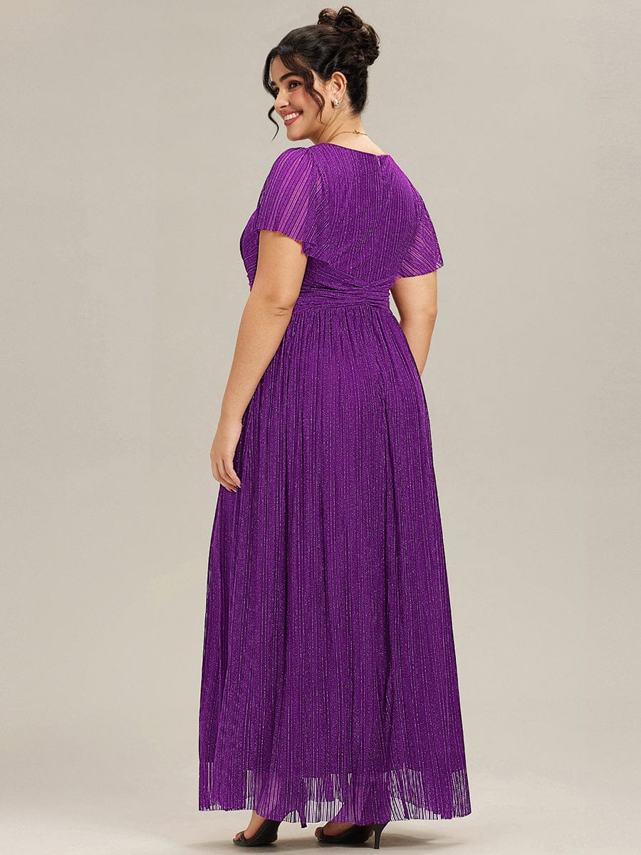 ever DAPHNE|V-Neck Glittery Short Sleeves Formal Evening Dress with Empire Waist