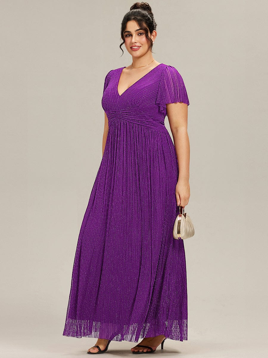 ever DAPHNE|V-Neck Glittery Short Sleeves Formal Evening Dress with Empire Waist