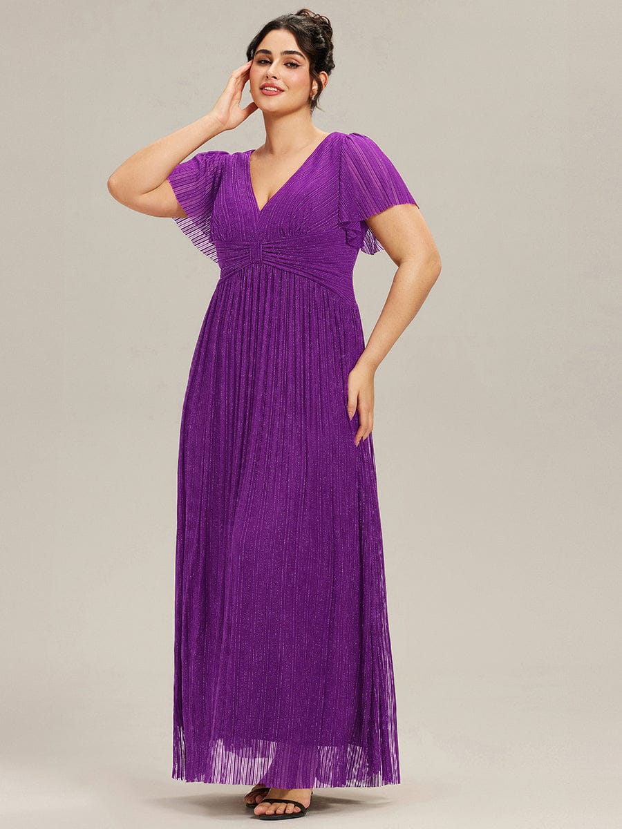 ever DAPHNE|V-Neck Glittery Short Sleeves Formal Evening Dress with Empire Waist