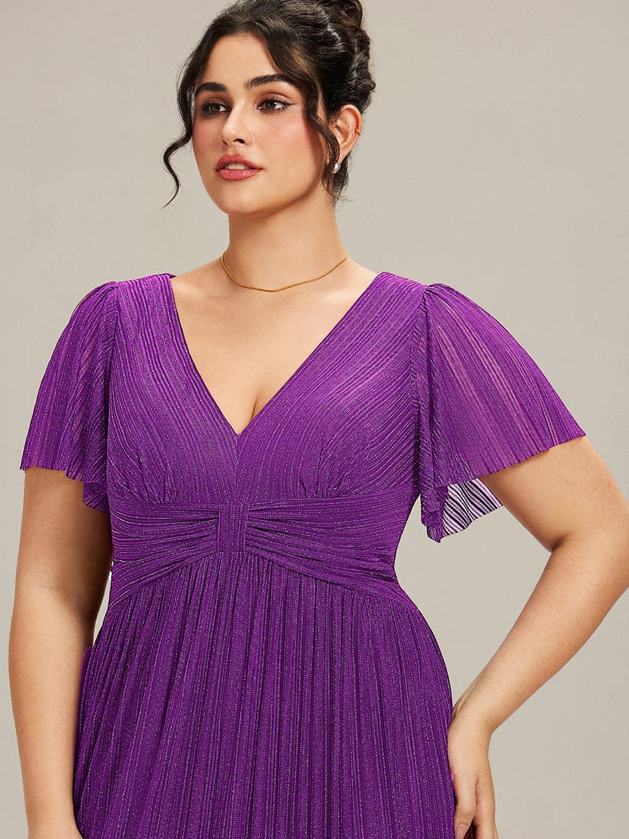 ever DAPHNE|V-Neck Glittery Short Sleeves Formal Evening Dress with Empire Waist