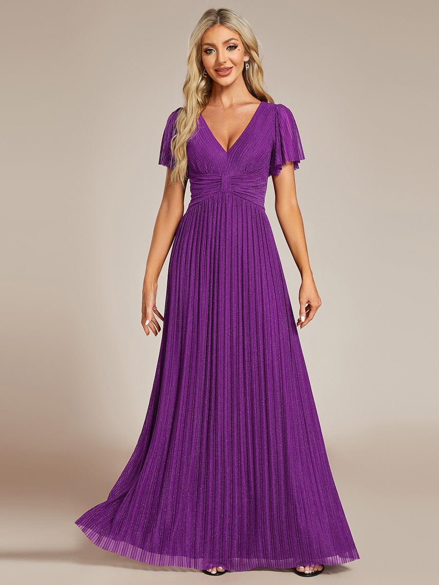 ever DAPHNE|V-Neck Glittery Short Sleeves Formal Evening Dress with Empire Waist