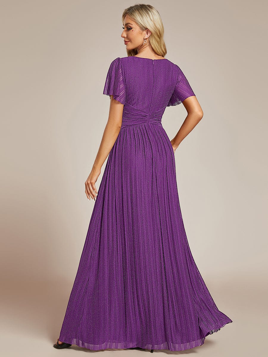 ever DAPHNE|V-Neck Glittery Short Sleeves Formal Evening Dress with Empire Waist