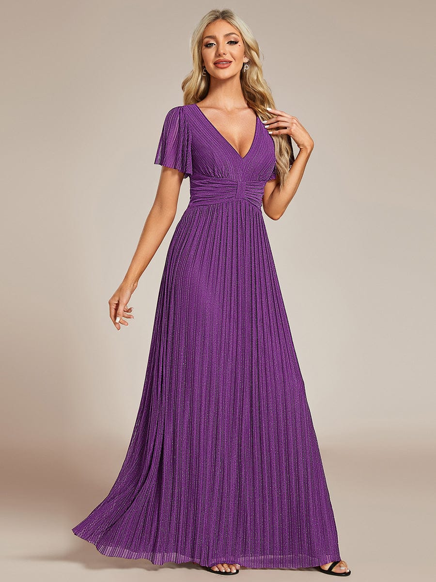 ever DAPHNE|V-Neck Glittery Short Sleeves Formal Evening Dress with Empire Waist